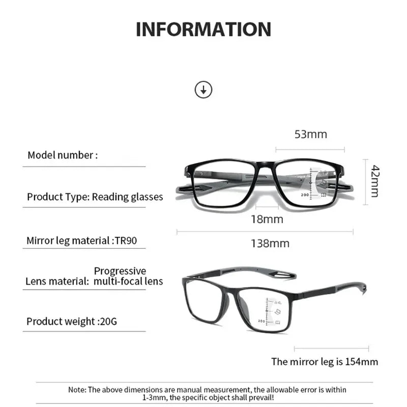 New Trendy TR90 Photochromic Multifocal Reading Glasses 3 in 1 Outdoor Bifocal Sunglasses Sports Anti Blue Near Far Eyeglasses
