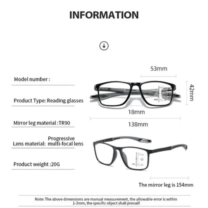New Trendy TR90 Photochromic Multifocal Reading Glasses 3 in 1 Outdoor Bifocal Sunglasses Sports Anti Blue Near Far Eyeglasses