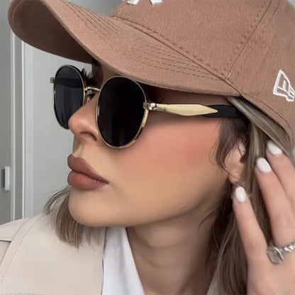 New European And American Circular Sunglasses For Women's Street Photography Metal Sunglasses Trendy Sun Glasses