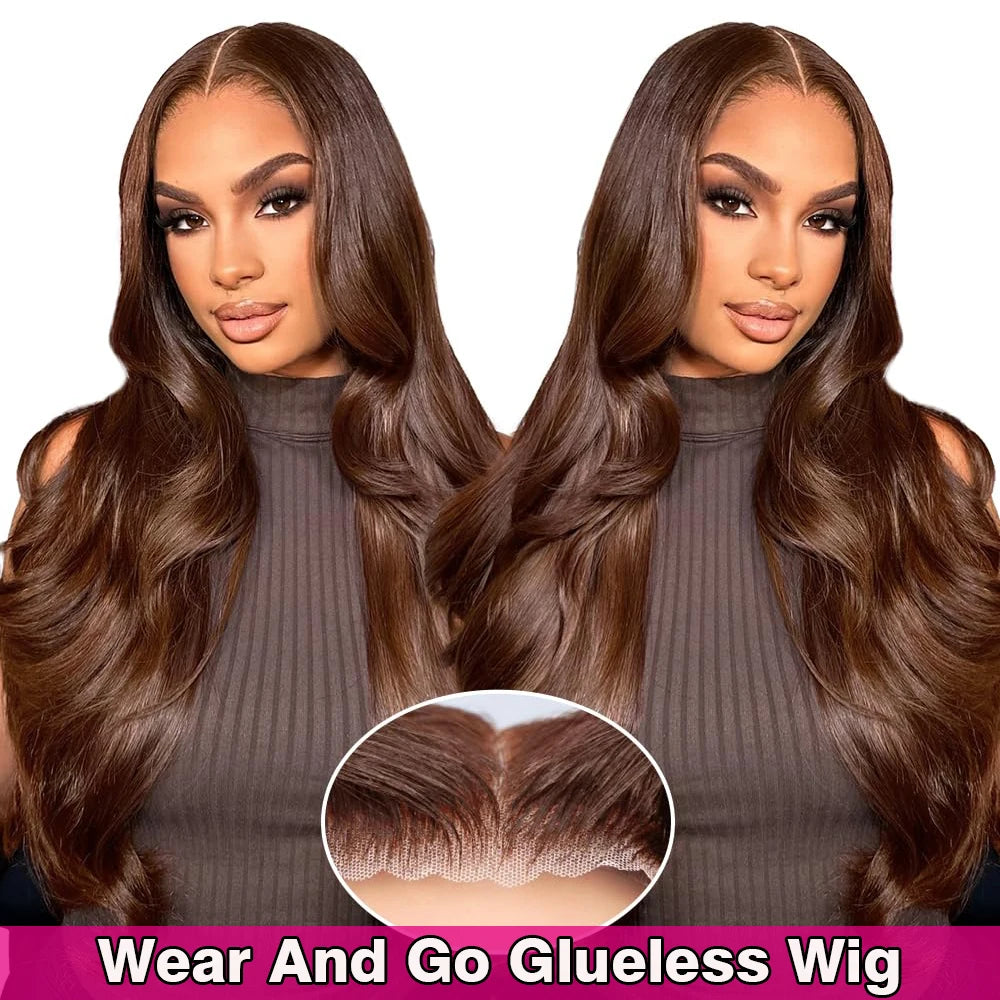 Chocolate Brown Glueless Wigs Human Hair Transparent 13x4 HD Lace Frontal Wig Ready To Wear And Go Body Wave Lace Front Wig