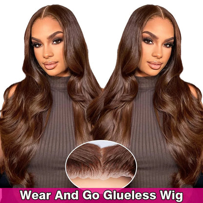 Chocolate Brown Glueless Wigs Human Hair Transparent 13x4 HD Lace Frontal Wig Ready To Wear And Go Body Wave Lace Front Wig