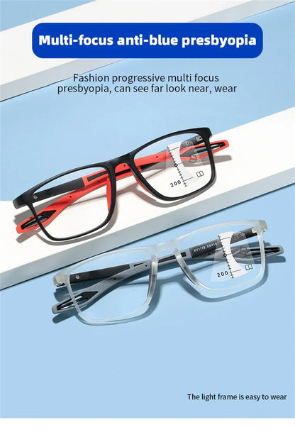 New Trendy TR90 Photochromic Multifocal Reading Glasses 3 in 1 Outdoor Bifocal Sunglasses Sports Anti Blue Near Far Eyeglasses