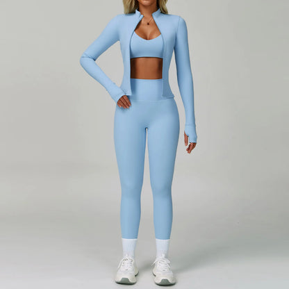 2PCS Yoga Clothing Set Women's High Waisted Leggings 3 Piece Fitness Suit Coat Jacket Exercise Wear Fitness Workout Underwear ﻿