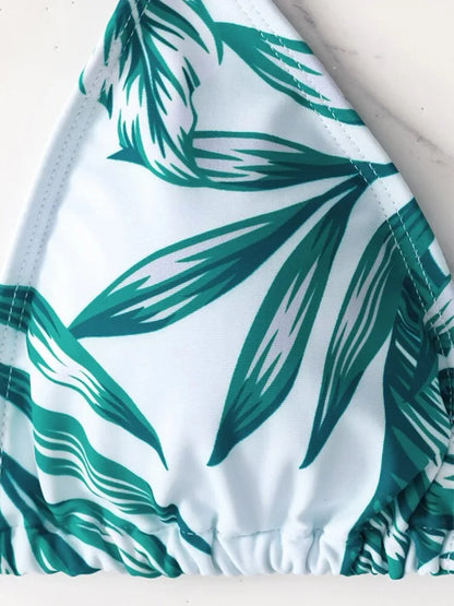 Sexy Print Bikini Set Three Piece Swimming Suits Bathing Suit Woman Beachwear High Waist Drawstring Swimsuit Women Swimwear