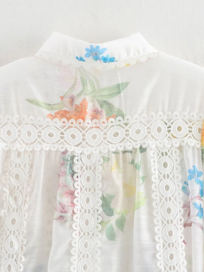 Women White Flower Print Dress Vintage Lace Patchwork Long Sleeve Evening Dress Y2k Birthday Party One Piece Frocks Clothes 2025