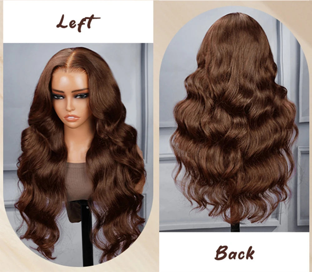 Chocolate Brown Glueless Wigs Human Hair Transparent 13x4 HD Lace Frontal Wig Ready To Wear And Go Body Wave Lace Front Wig
