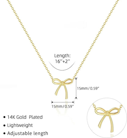 Gold Necklace for Women Bow Necklace Gold Silver Plated Necklace Cute Bow Pendant Choker Chain Necklaces for Women Jewelry Gift