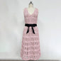 NIGO Women's Spring/Summer V-neck Bow Strap Solid Color Hollow Cotton Sleeveless Dresses #hz1115