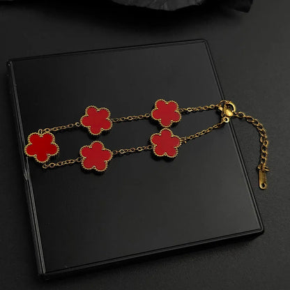 Mussel five-leaf plum blossom stainless steel women's exquisite chain bracelet, 18K gold plated, light luxury, lucky jewelry