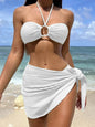 2025 Solid Halter String 3 Piece Bikini String Skirt Swimsuit Women Swimwear Female Bather Bathing Swimming Swim Suit Beachwear