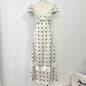 Absobe French Lace Patchwork Satin Polka Dot A-Line Maxi Dress For Women Elegant Backless Long Gown Chic Birthday Party Outfit