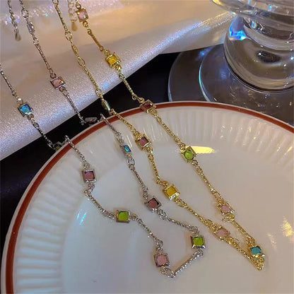 Rainbow Crystal Gemstone Retro Choker Colored Zircon Necklace For Women Simple Clavicle Chain Jewelry Fashion Wear Accessories