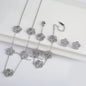 Hot Sale 3Pcs Stainless Steel 18k Gold-Plated Five-Leaf Flower Necklace Earrings Bracelet Jewelry Set For Woman Jewelry Clover