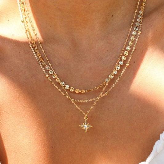 Minimalist 18K Gold Plated Stainless Steel Twists Smooth Face Interlocking Double Layer Necklace Women Attractive Jewelry