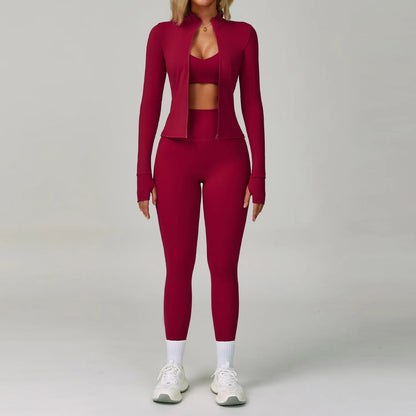2PCS Yoga Clothing Set Women's High Waisted Leggings 3 Piece Fitness Suit Coat Jacket Exercise Wear Fitness Workout Underwear ﻿