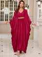 2024 Vintage Embroidery Kaftan Sexy V-neck Batwing Sleeve High Waist Maxi Dress Tunic Women Clothing Summer Beach Dresses Q660