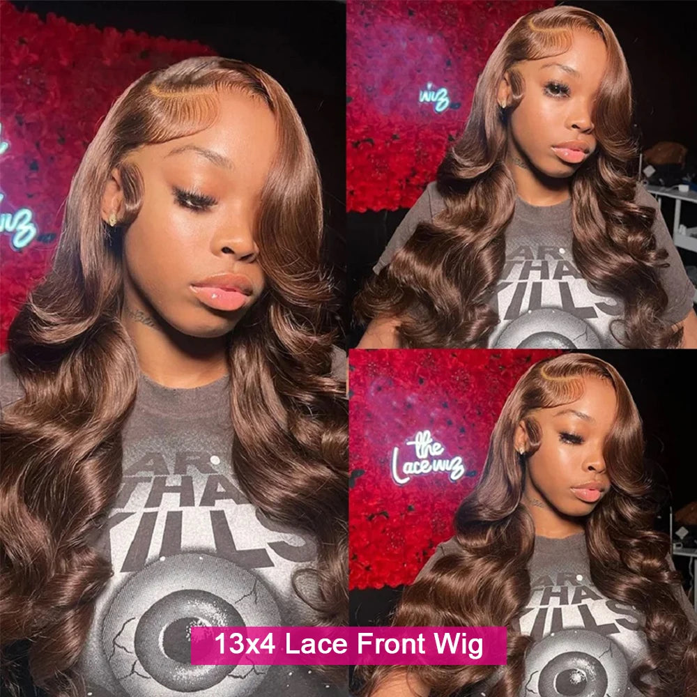 Chocolate Brown Glueless Wigs Human Hair Transparent 13x4 HD Lace Frontal Wig Ready To Wear And Go Body Wave Lace Front Wig