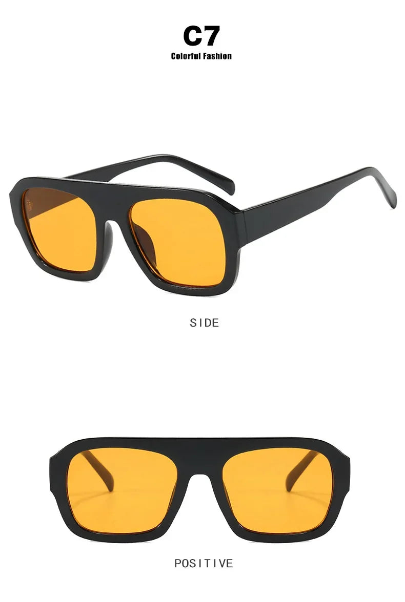 JNPCXI Fashion Square Women Sunglasses Shades UV400 Retro Leopard Tea Candy Color Gradient Men Punk Sun Glasses