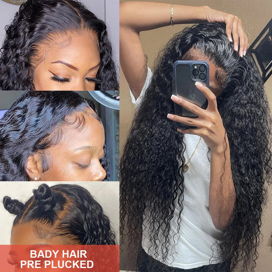 46 44 Inch 13x6 HD Transparent Lace Front Human Hair Wig For Black Women Curly Wig Pre Plucked Deep Wave Water Wave Frontal Wigs