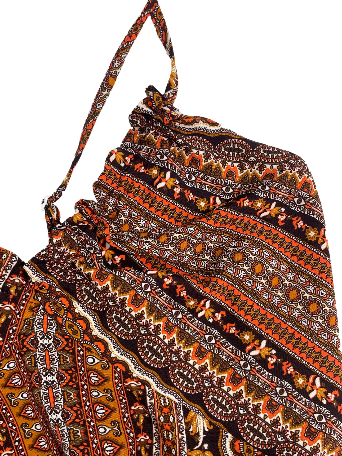 Women's Summer Ethnic Pattern Backless Split Thigh Dress Ladies Summer Clothes Boho Fashion Frill Trim Long Dress for Beach