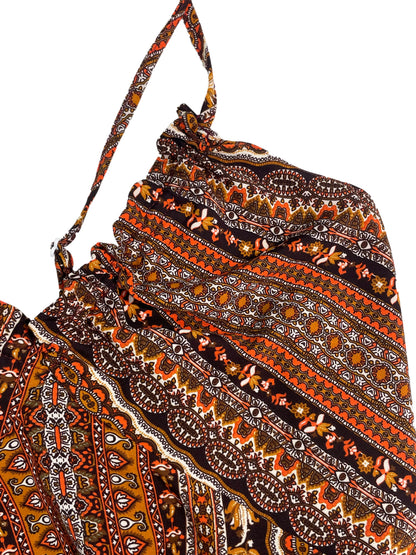 Women's Summer Ethnic Pattern Backless Split Thigh Dress Ladies Summer Clothes Boho Fashion Frill Trim Long Dress for Beach