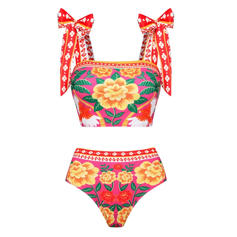 Women Print Ruffle One Piece Swimsuit Off The Shoulder Swimwear Women Sexy Swimsuit Deep-V Bathing Suits Beach Wear Swim Suit