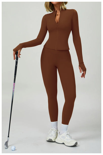 2PCS Yoga Clothing Set Women's High Waisted Leggings 3 Piece Fitness Suit Coat Jacket Exercise Wear Fitness Workout Underwear ﻿