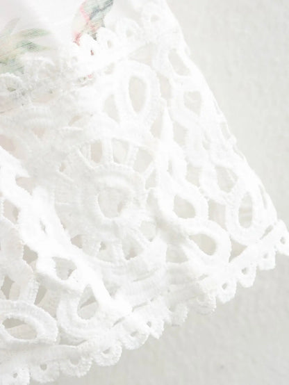 Women White Flower Print Dress Vintage Lace Patchwork Long Sleeve Evening Dress Y2k Birthday Party One Piece Frocks Clothes 2025