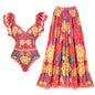 Women Print Ruffle One Piece Swimsuit Off The Shoulder Swimwear Women Sexy Swimsuit Deep-V Bathing Suits Beach Wear Swim Suit