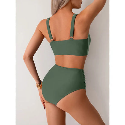 High Waist Sexy Bikini Set Biquini Swimwear Women Two Pieces Swimsuit  Beachwear V-Neck Bathing Suits Female