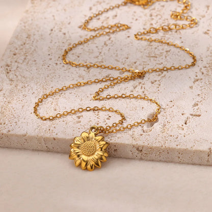 Stainless Steel Geometric Necklace For Women Fashion Sun Sunflower Pendant Clavicle Chain Aesthetic Jewelry Accessories Femme