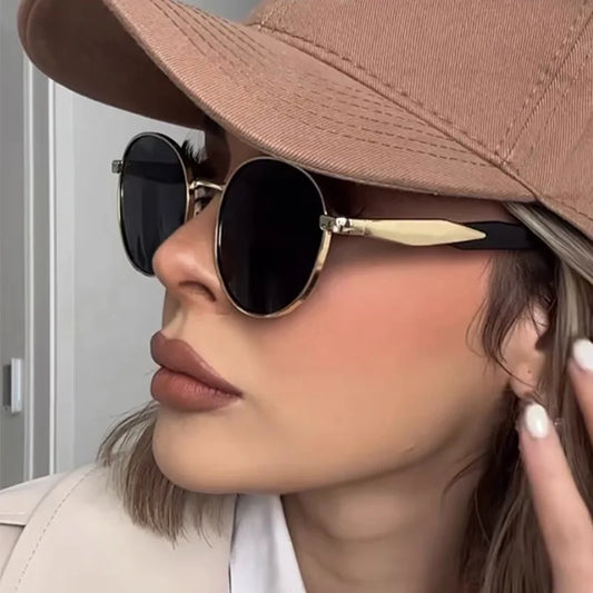 New European And American Circular Sunglasses For Women's Street Photography Metal Sunglasses Trendy Sun Glasses