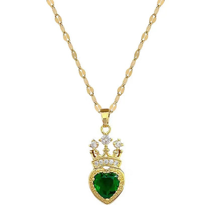 [Titanium Steel] Crown Love Full of Rhinestones Sparkling Micro-Inlaid Design Simple Ladies Wedding Gift Pendant Necklace