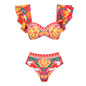 Women Print Ruffle One Piece Swimsuit Off The Shoulder Swimwear Women Sexy Swimsuit Deep-V Bathing Suits Beach Wear Swim Suit