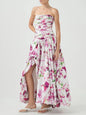 Sexy Strapless Printed Split Deign Long Bubble Dress Women Sleeveless Backless High Waist Patchwork Folds Dresses Evening Party