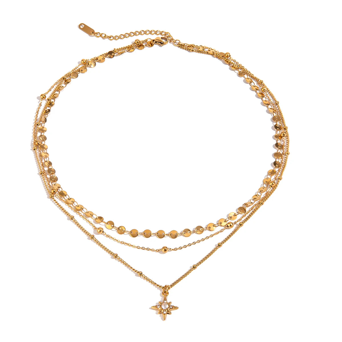 Minimalist 18K Gold Plated Stainless Steel Twists Smooth Face Interlocking Double Layer Necklace Women Attractive Jewelry