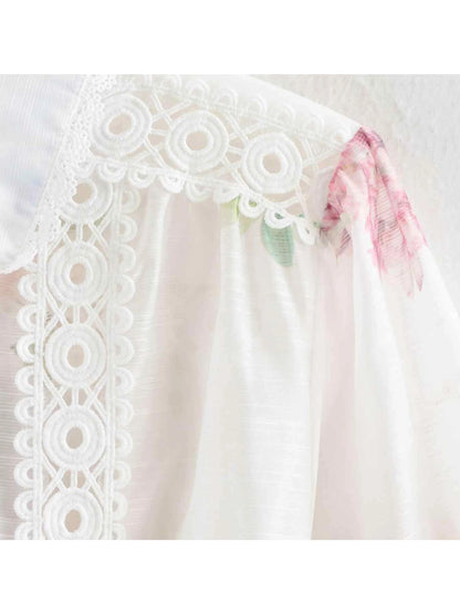Women White Flower Print Dress Vintage Lace Patchwork Long Sleeve Evening Dress Y2k Birthday Party One Piece Frocks Clothes 2025