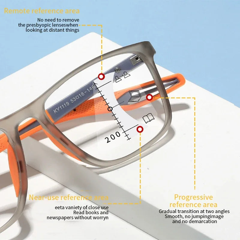 New Trendy TR90 Photochromic Multifocal Reading Glasses 3 in 1 Outdoor Bifocal Sunglasses Sports Anti Blue Near Far Eyeglasses