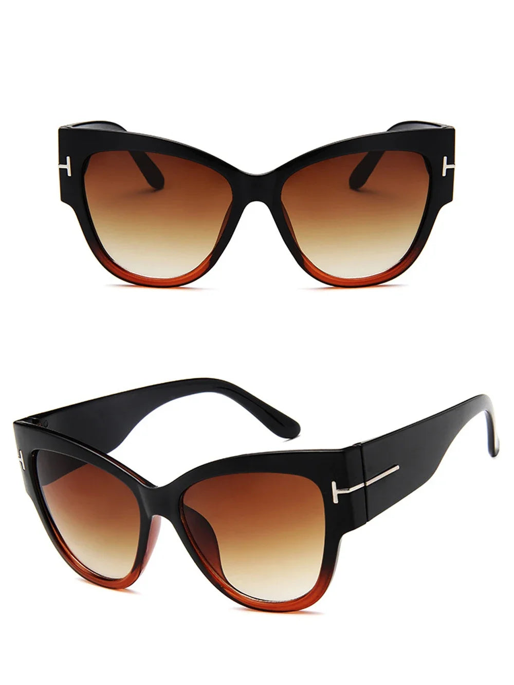 New Brand Sunglasses Women Luxury Designer T Fashion Black Cat Eye Oversized Sunglasses Female Gradient SunGlasses Oculos 2024