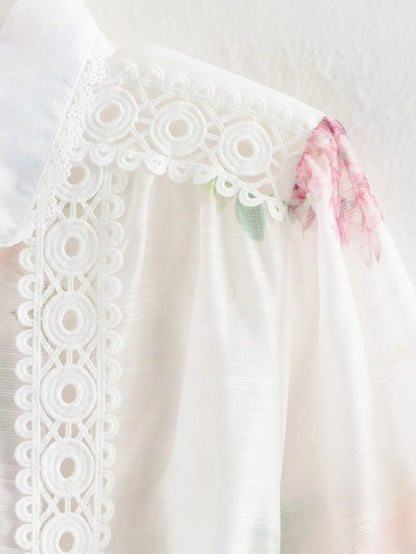 Women White Flower Print Dress Vintage Lace Patchwork Long Sleeve Evening Dress Y2k Birthday Party One Piece Frocks Clothes 2025