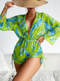 Sexy Print Bikini Set Three Piece Swimming Suits Bathing Suit Woman Beachwear High Waist Drawstring Swimsuit Women Swimwear