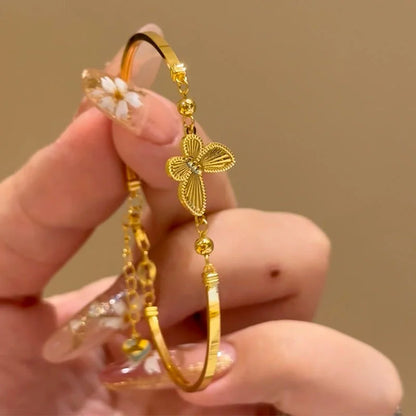 Korean Light Luxury Shiny Zircon Golden Butterfly Bracelet for Women Elegant Bangle Party Banquet Charm Wedding Jewelry Gift