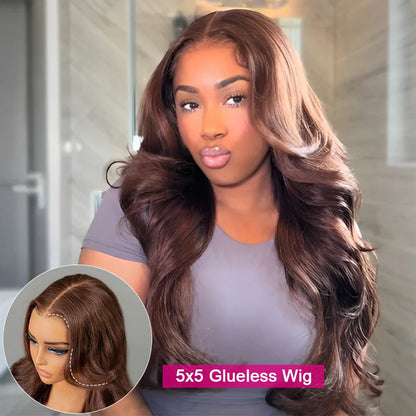 Chocolate Brown Glueless Wigs Human Hair Transparent 13x4 HD Lace Frontal Wig Ready To Wear And Go Body Wave Lace Front Wig