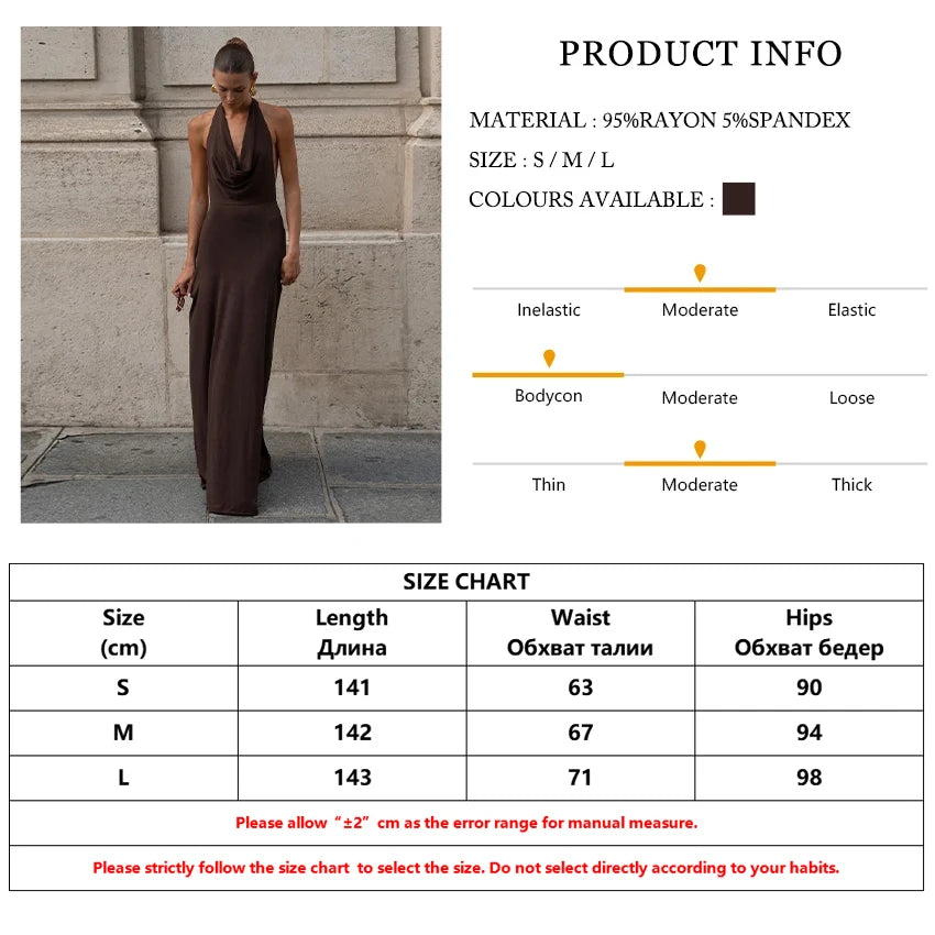 Clacive Sexy Slim Brown Womens Dresses Summer Bodycon Sleeveless Backless Maxi Dress Elegant High Waist Backless Female Dress