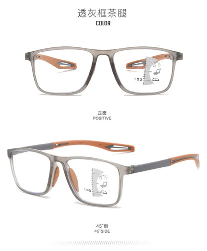 New Trendy TR90 Photochromic Multifocal Reading Glasses 3 in 1 Outdoor Bifocal Sunglasses Sports Anti Blue Near Far Eyeglasses