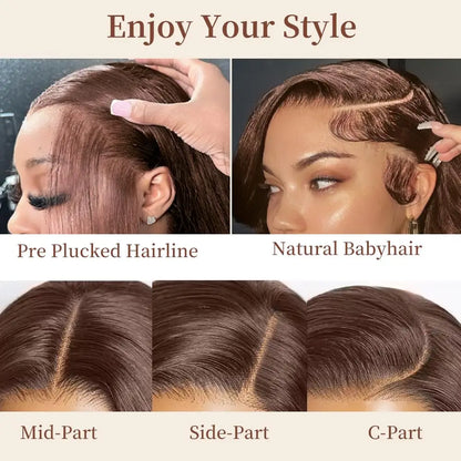 Chocolate Brown Glueless Wigs Human Hair Transparent 13x4 HD Lace Frontal Wig Ready To Wear And Go Body Wave Lace Front Wig