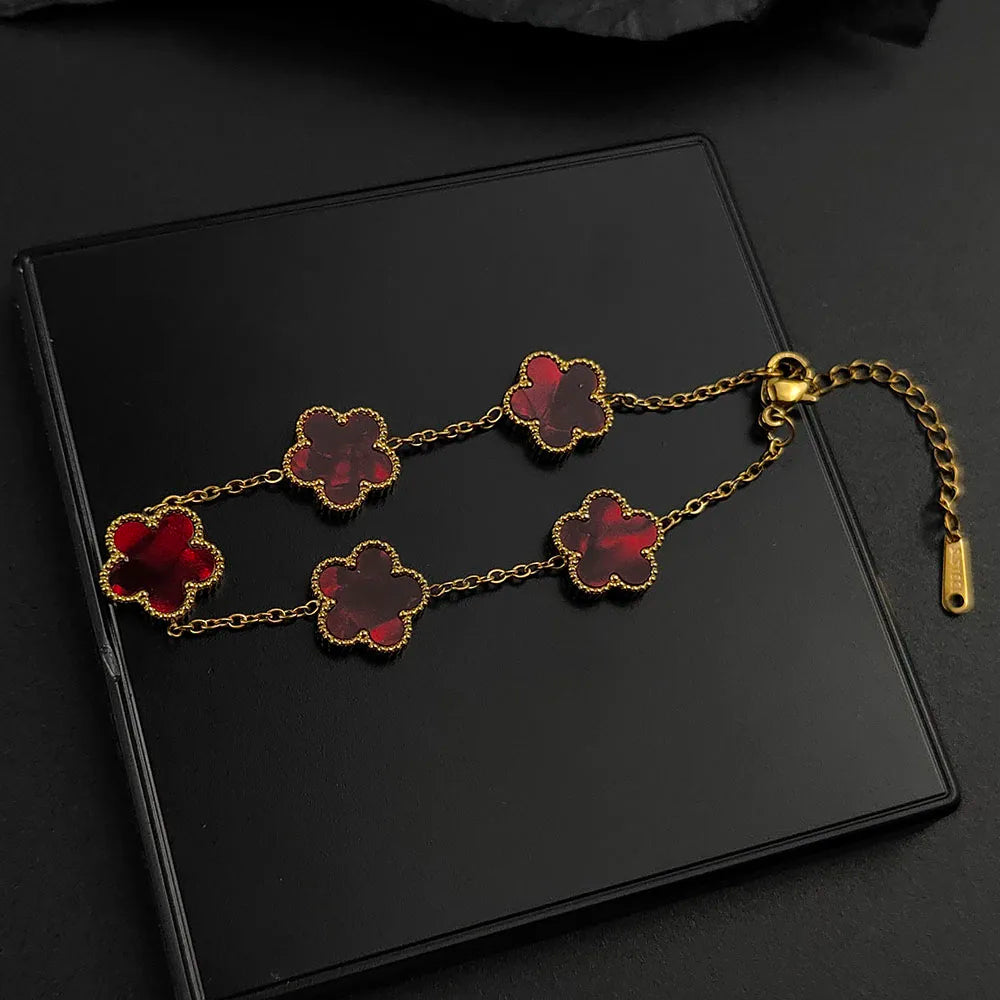 Mussel five-leaf plum blossom stainless steel women's exquisite chain bracelet, 18K gold plated, light luxury, lucky jewelry