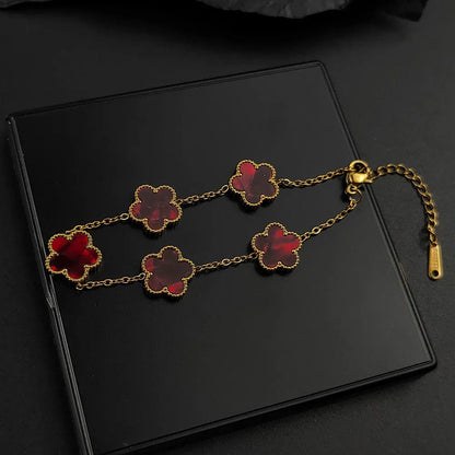 Mussel five-leaf plum blossom stainless steel women's exquisite chain bracelet, 18K gold plated, light luxury, lucky jewelry