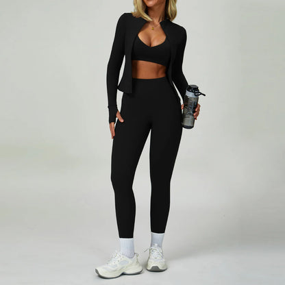 2PCS Yoga Clothing Set Women's High Waisted Leggings 3 Piece Fitness Suit Coat Jacket Exercise Wear Fitness Workout Underwear ﻿