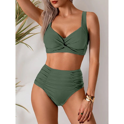 High Waist Sexy Bikini Set Biquini Swimwear Women Two Pieces Swimsuit  Beachwear V-Neck Bathing Suits Female